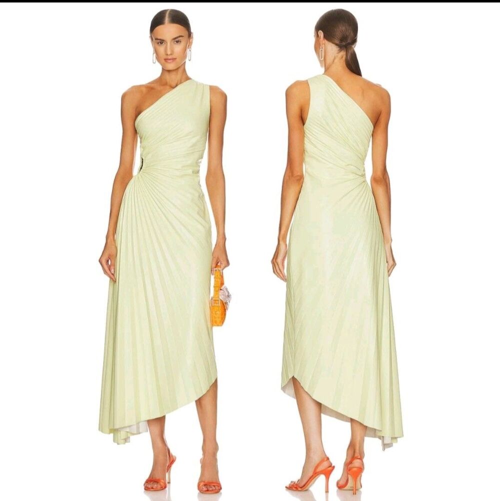 A.L.C. Delfina Faux Leather Pleated Dress One Shoulder Formal Gala Sz 8 ALC